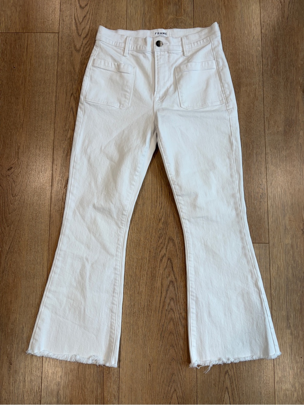 FRAME Le Crop Mini Boot White Raw Hem Jeans Size 27 High Rise